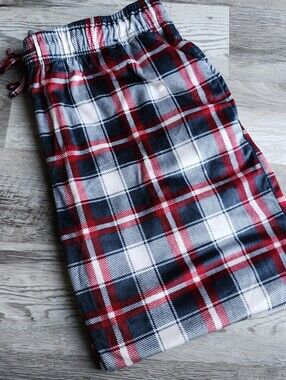 London Fog Collection Men's XXL Plaid Fleece Pajama Lounge Pants Red Blue White